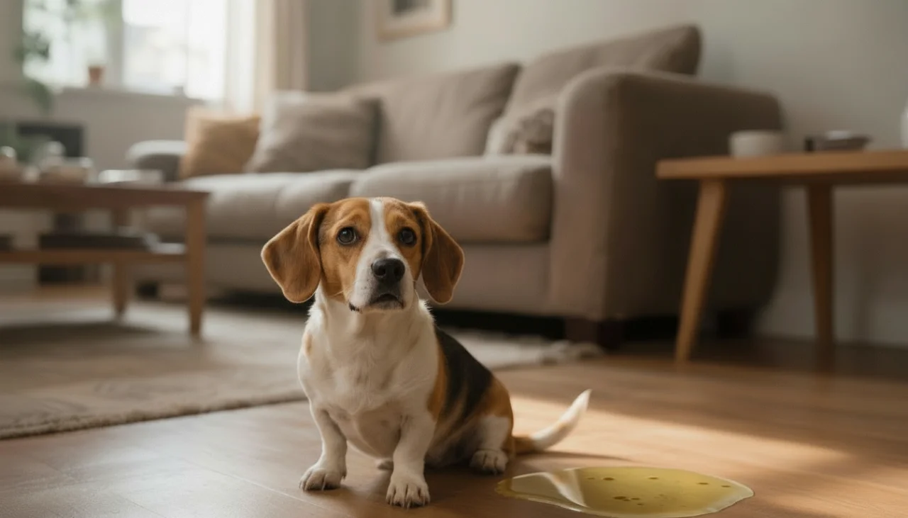 배변실수하고 있는 강아지의 모습.