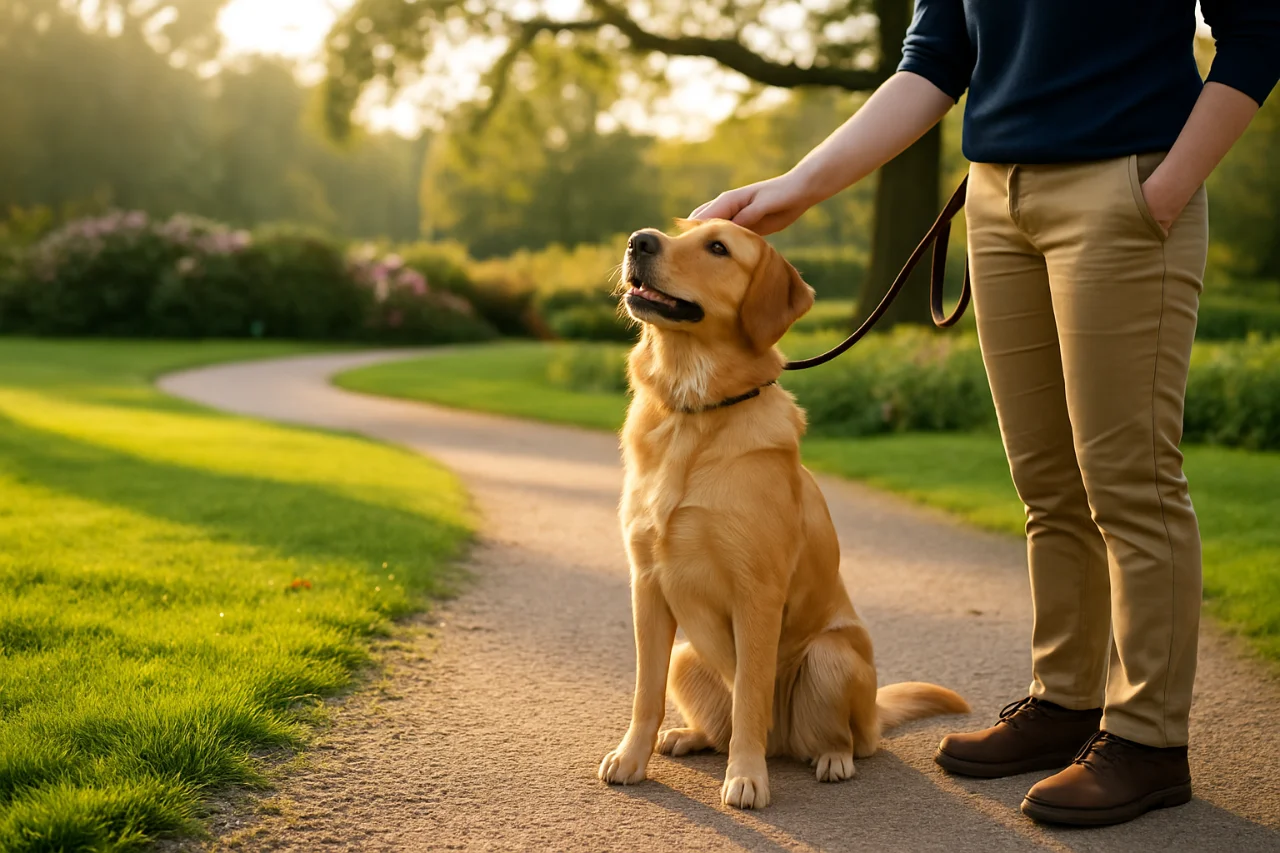 행복하게 산책 중인 강아지