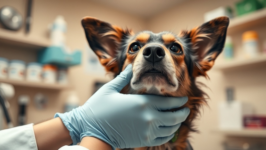수의사가 유기견의 혈액을 채취하는 실사 장면, 보호자가 옆에서 지켜보고 있음